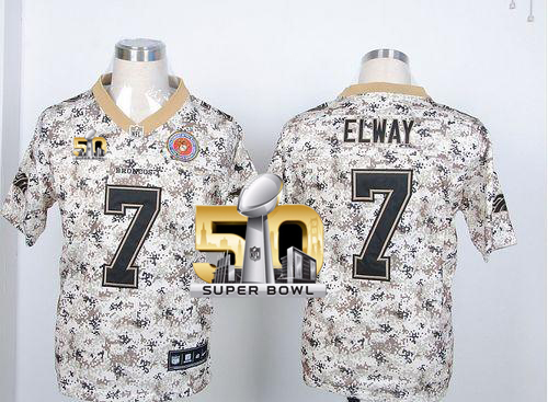 Nike Broncos #7 John Elway Camo USMC Super Bowl 50 Men's Stitched NFL Elite Jersey - Click Image to Close